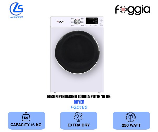 FOGGIA MESIN PENGERING FRONT LOAD DRYER 16 KG FGD160 PUTIH
