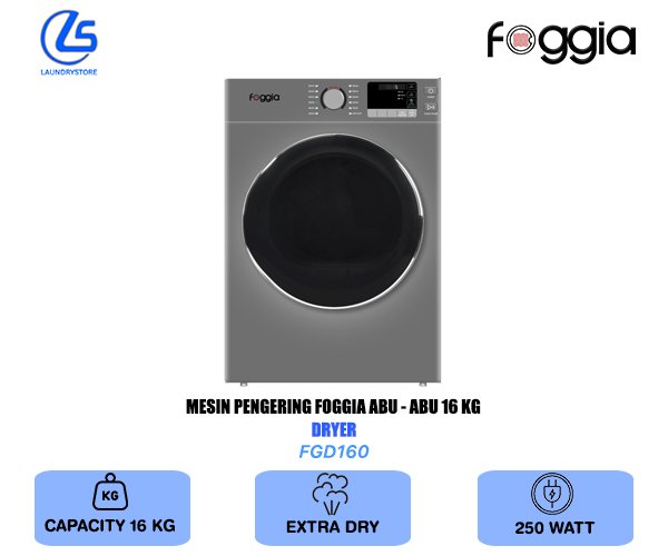 FOGGIA MESIN PENGERING FRONT LOAD DRYER 16 KG FGD160 ABU-ABU